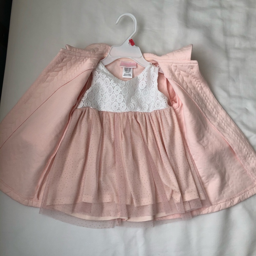 Soft plush pink gold sparkle dress and coat set